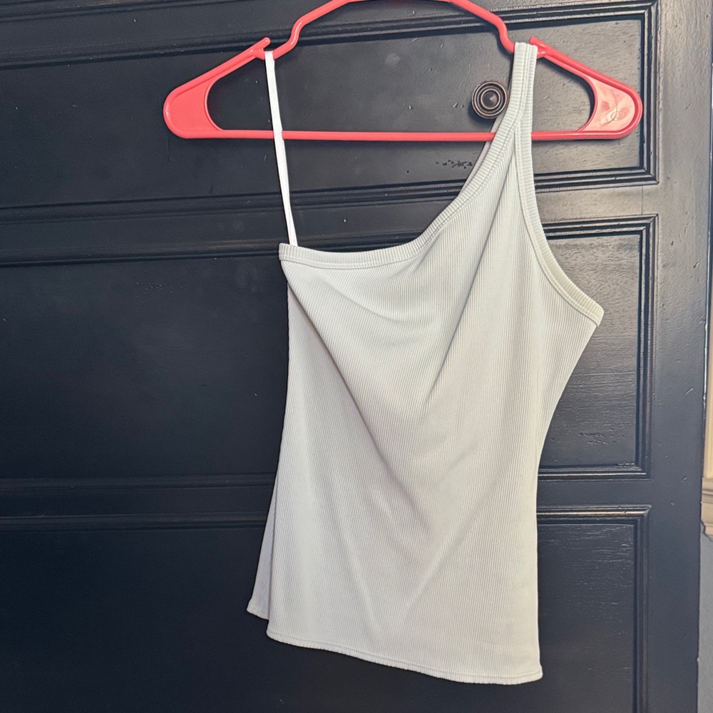 White House Black Market Gray One-Shoulder Tank Top